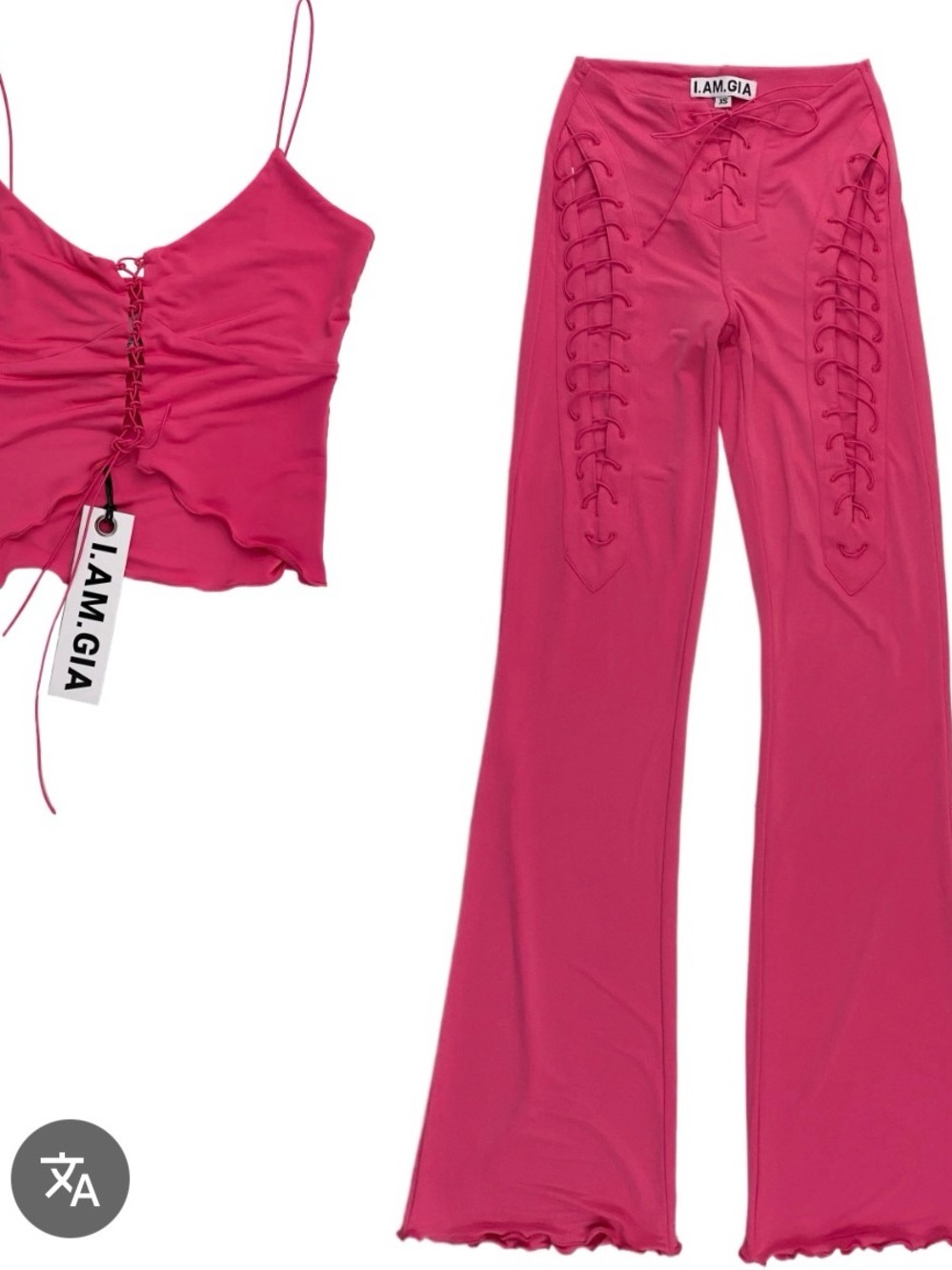 I.AM.GIA Hot Pink Lace-Up Flare Pants